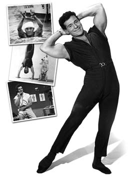 Jack LaLanne posing next to other images of himself