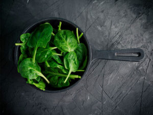 Spinach in cast iron pan