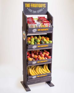 fruitguystall display rack with fruit and snacks