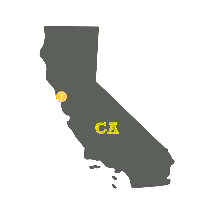 California with San Francisco location mapped with an orange