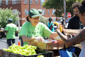 Philabundance volunteers distributing fruit from The FruitGuys