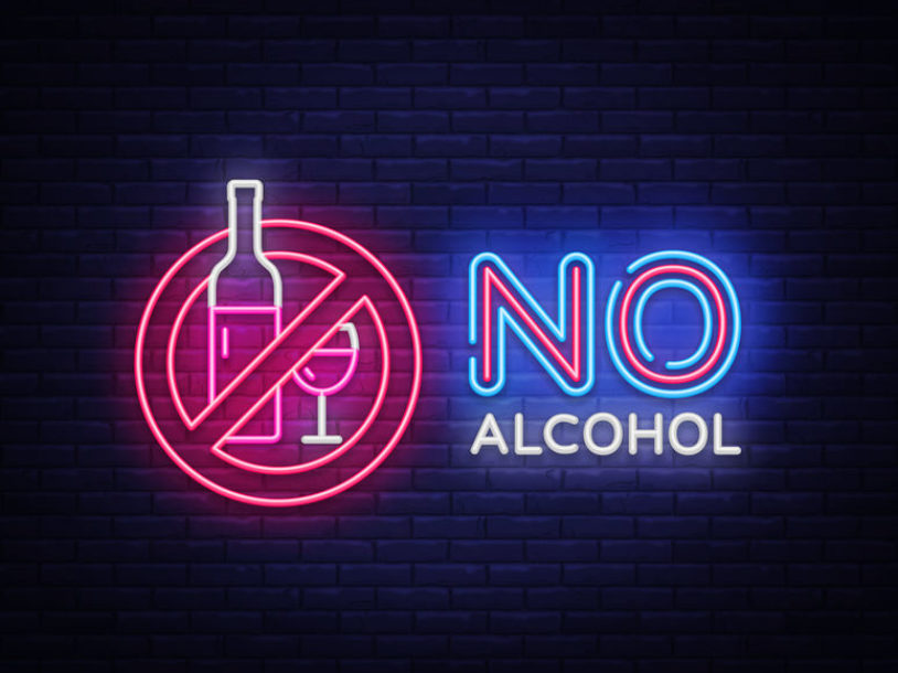 dry January no alcohol neon sign