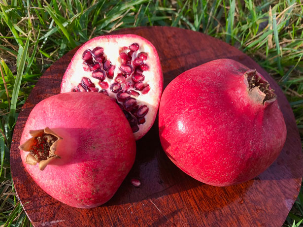 Whole and halved pomegranate
