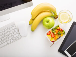 fruit and healthy food on desk