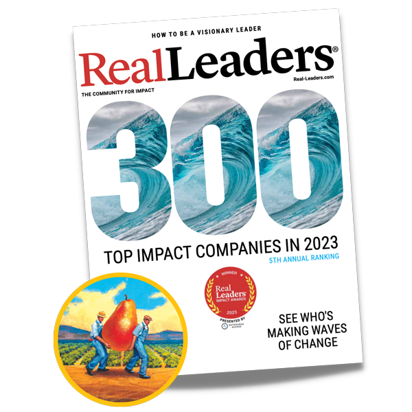 Real Leaders magazine with fruitguys 2023 award