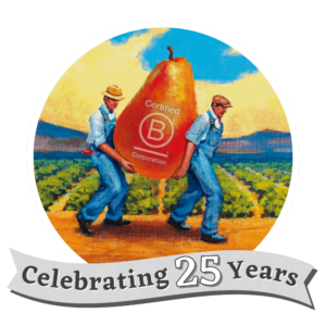 Photo: celebrating 25 years banner and pear guys