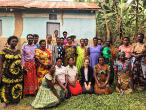 Renee Dunn surrounded by locals in Uganda