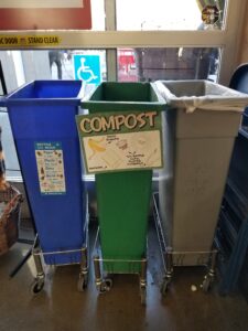 Recycling, compost, and trash bins