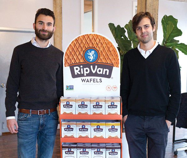 Rip Van Founders with Rip Van Wafels display of low-sugar snacks