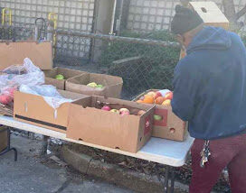 Man grabbing donated fruit