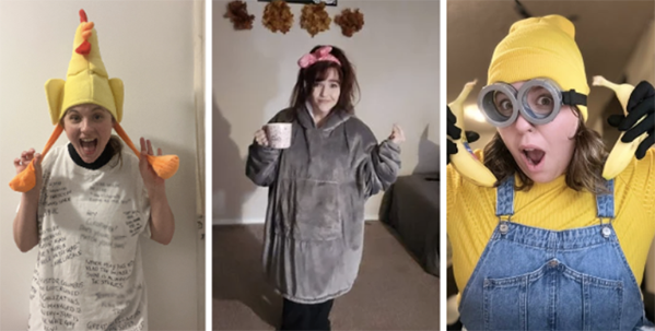 Collage of images of three women in Halloween costumes