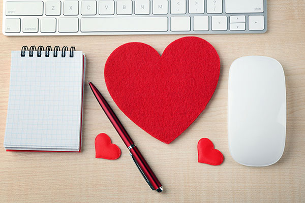 Cut-out hearts sitting on desk