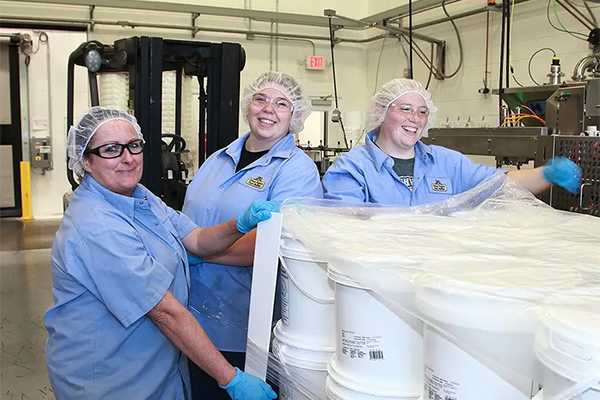 Workers in an organic healthy snack factory