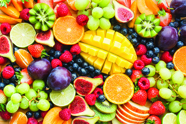 Beautiful fruit platter with a variety of colorful fruits