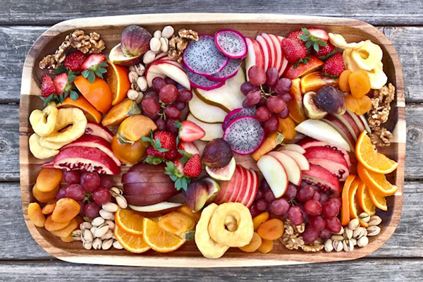 Fruit platter with dried fruit and nuts