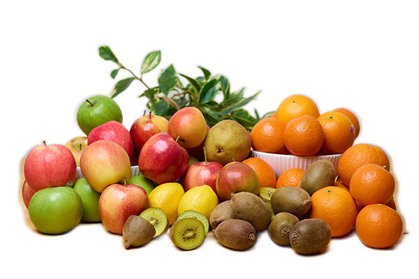 Fresh fruit piled on a table