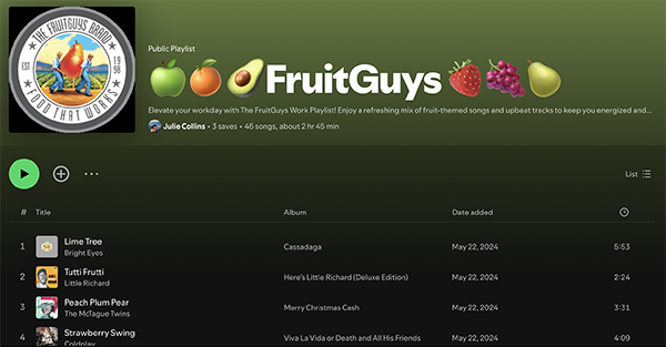 The FruitGuys' office playlist ideas on Spotify