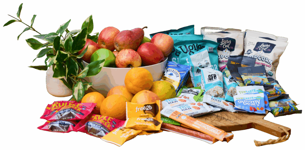 bouquet of fruit and snacks