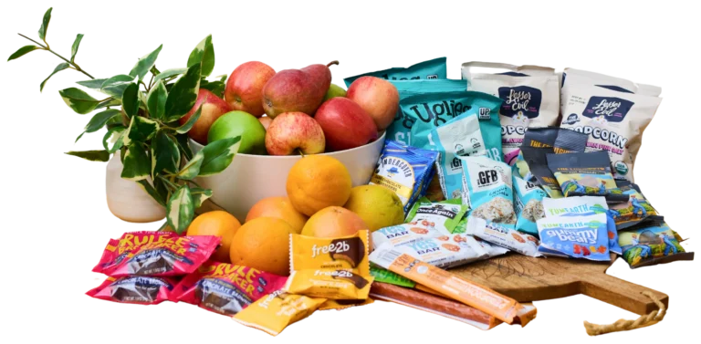 bouquet of fruit and snacks