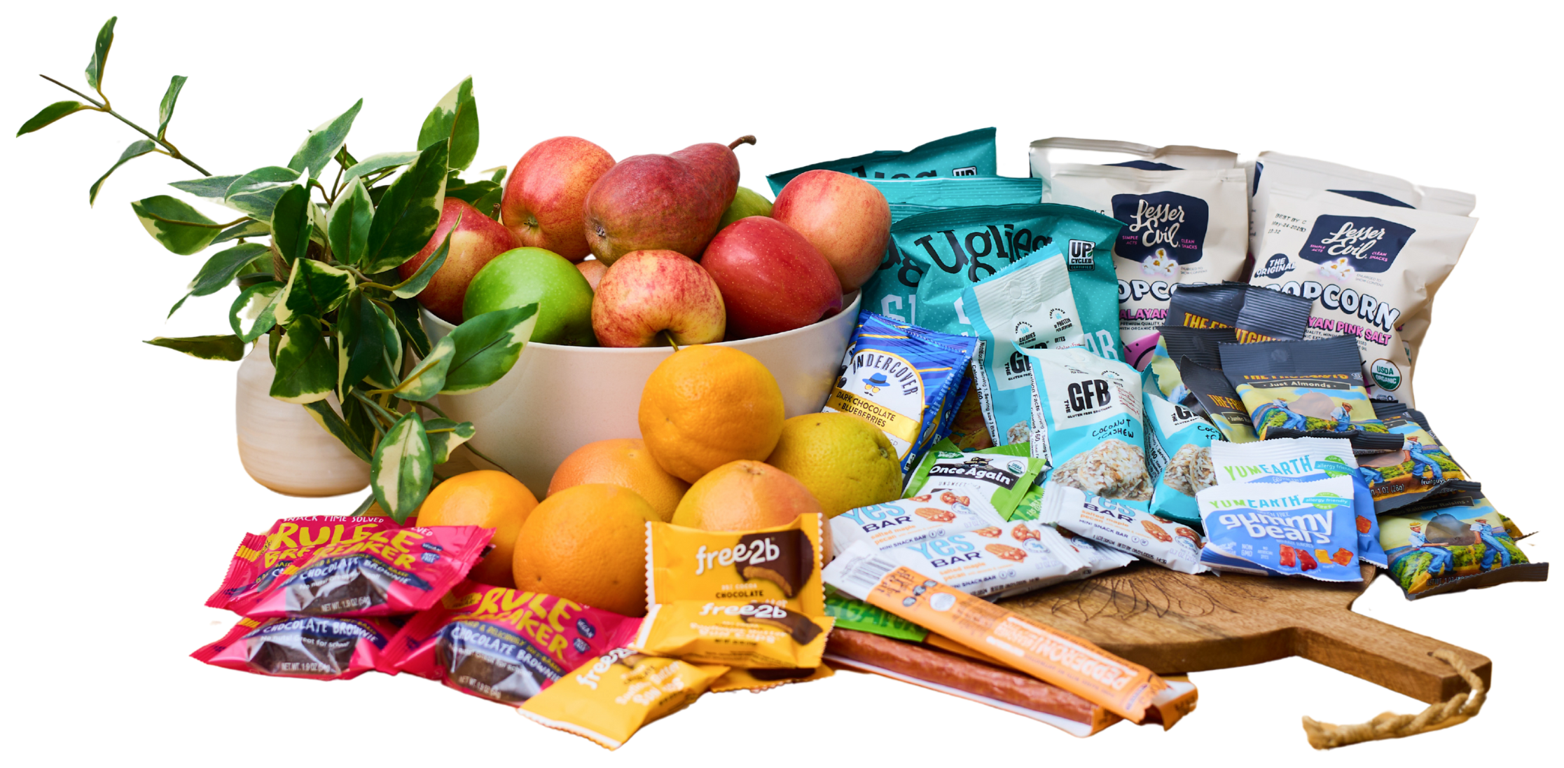bouquet of fruit and snacks