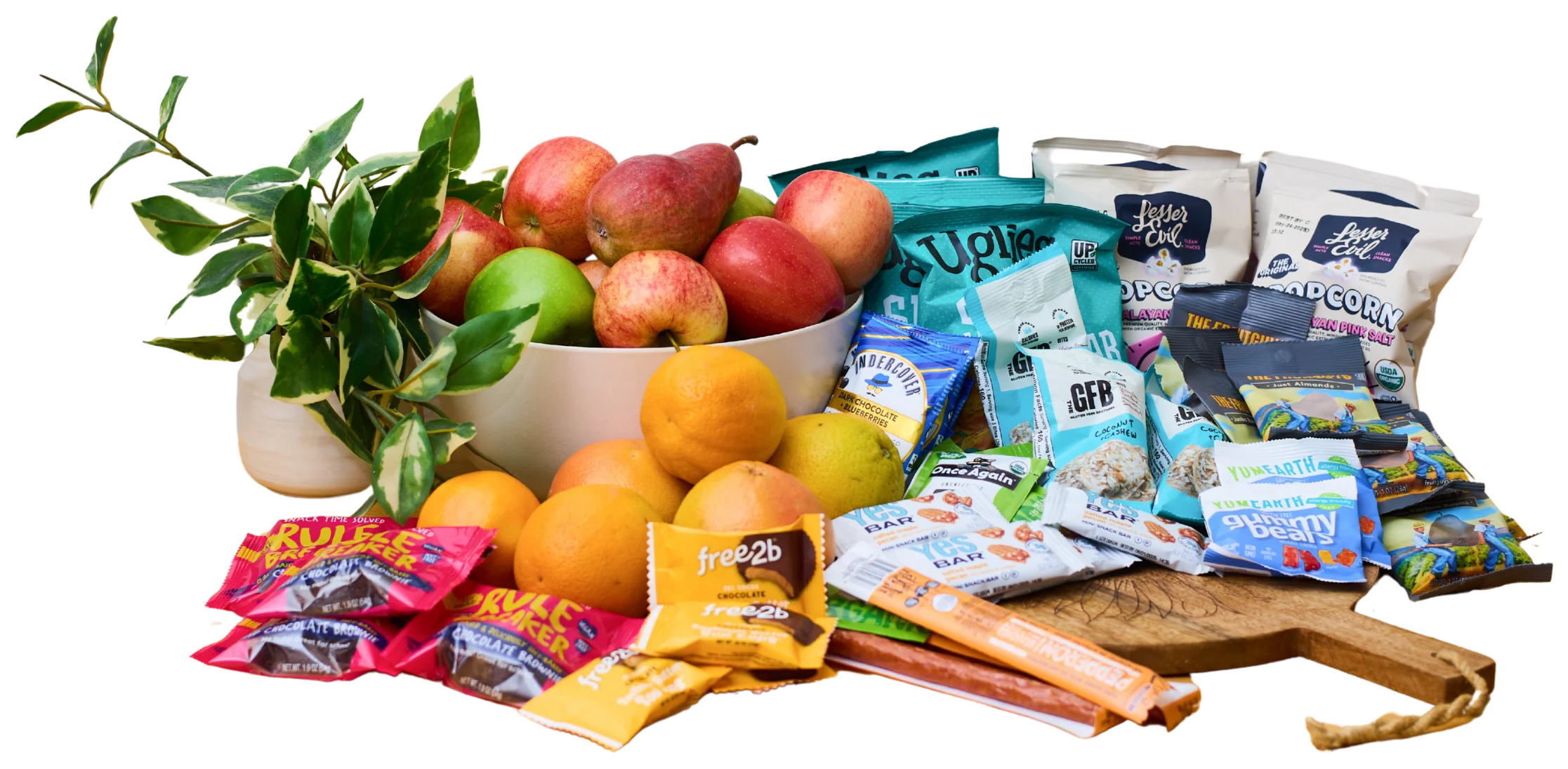 bouquet of fruit and snacks