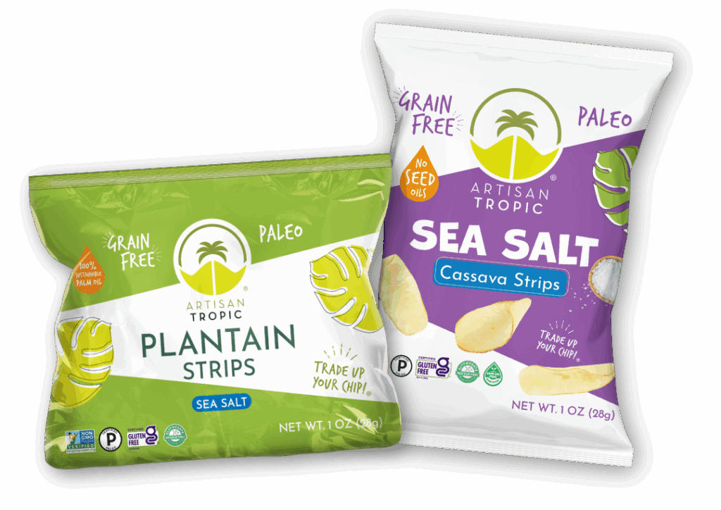 artisan tropic 2 product shot packaging only, cassava strips and plantain strips