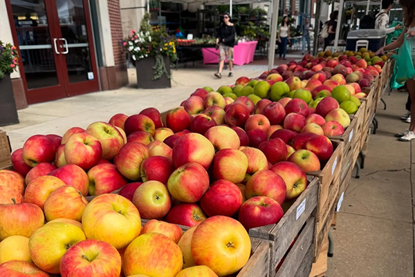 Farmers market table of apples