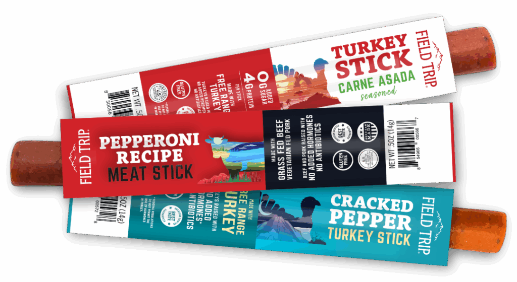 Field Trip meat sticks: Cracked Pepper, Pepperoni, and Carne Asada