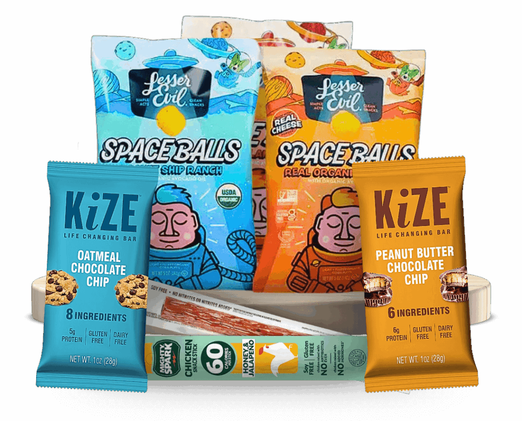 Assortment of packaged snacks