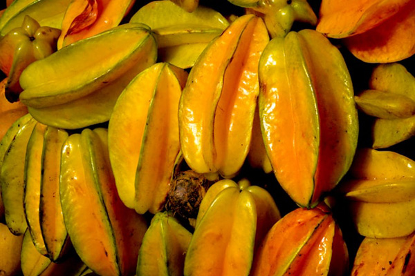 Pile of fresh whole star fruits