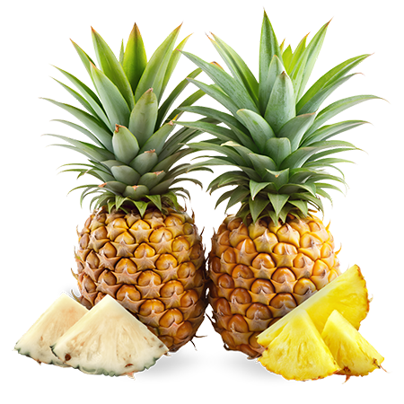 White and yellow pineapples, whole and sliced